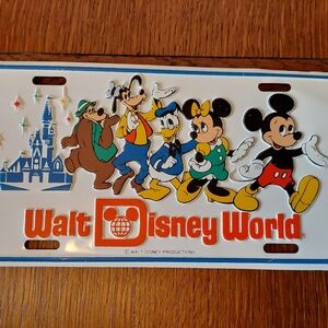 Walt Disney World Aluminum Metal License Plate  Fab 4 Brer Bear Castle White VTG